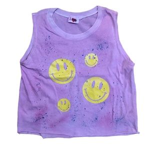 Lucy pink smiley face splatter paint girls tank top, Large